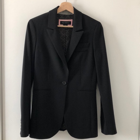 Pink Tartan Jackets & Blazers - PINK TARTAN Classic Black Blazer with Pink detail